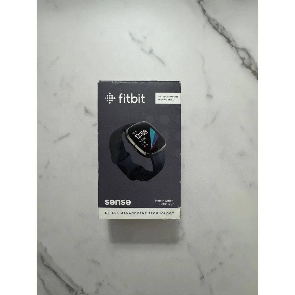 Fitbit‎ Sense Smartwatch Graphite Stainless Steel & Carbon Band- Damaged Box